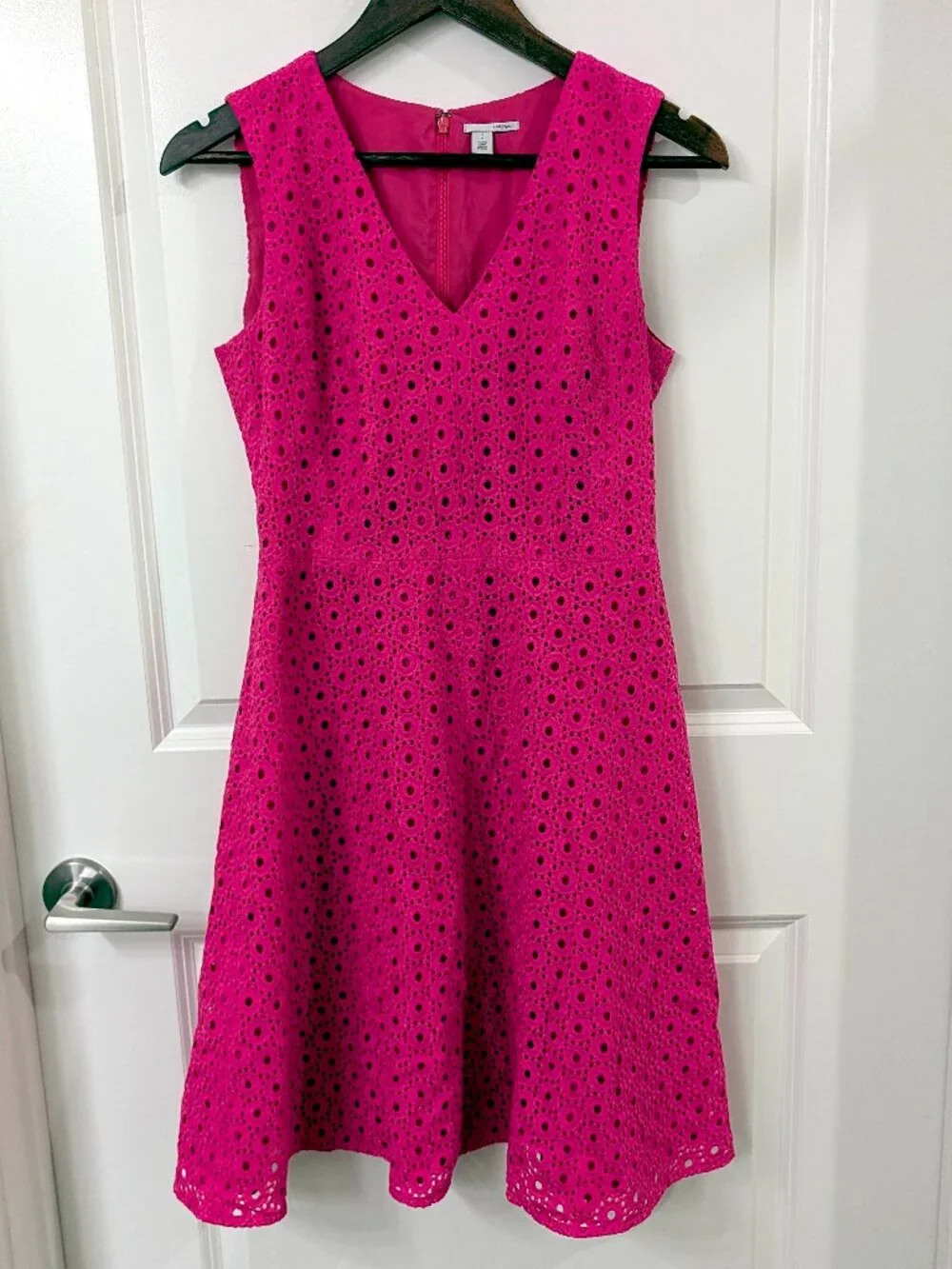 Halogen Hot Pink Eyelet Fit and Flare Casual Dress - Picture 2 of 7